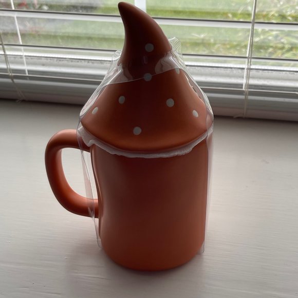 New Rae Dunn by Magenta Orange Ivory Happy Fall Y'all Gnome Mug with Lid - Picture 5 of 8